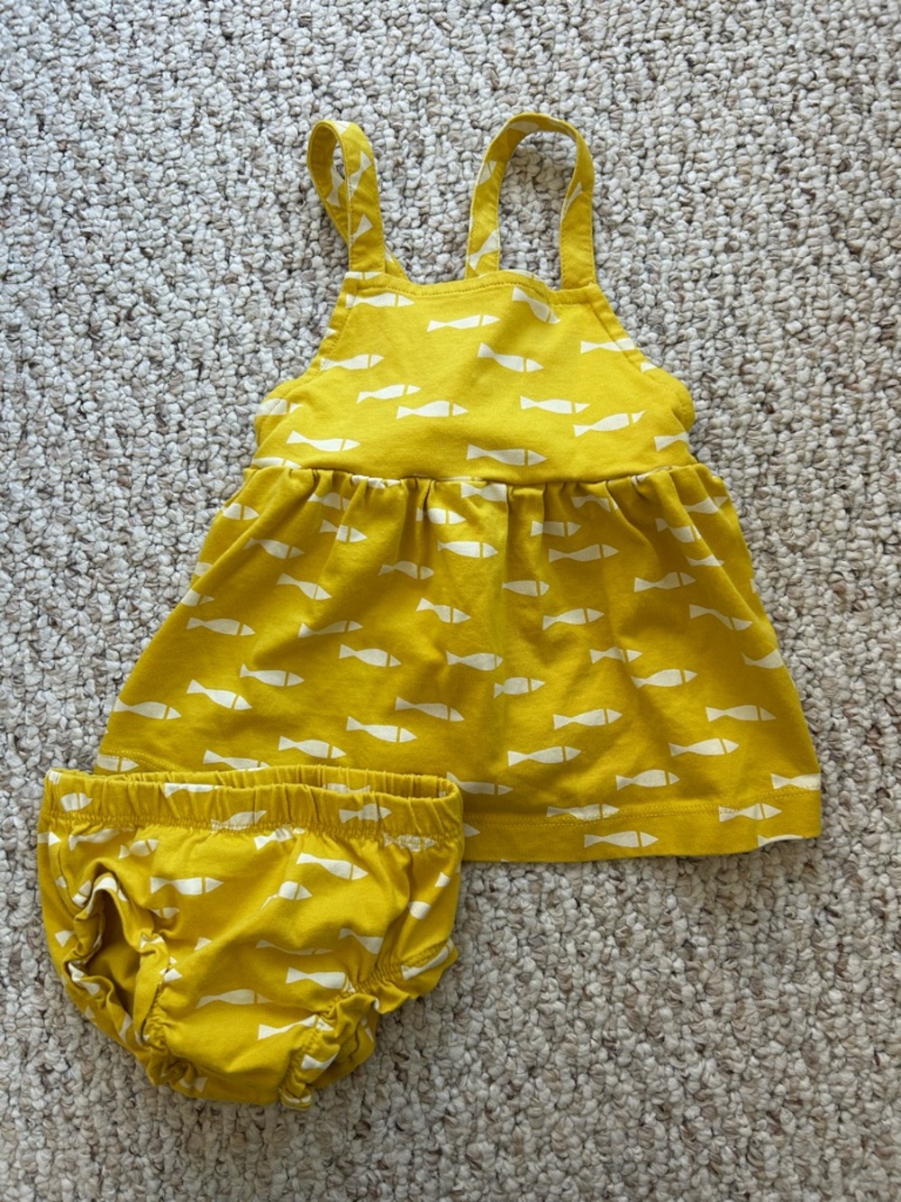 Hanna Andersson Sweet Fish Apron Dress & Bloomers Set Size 3-6 Months Nautical